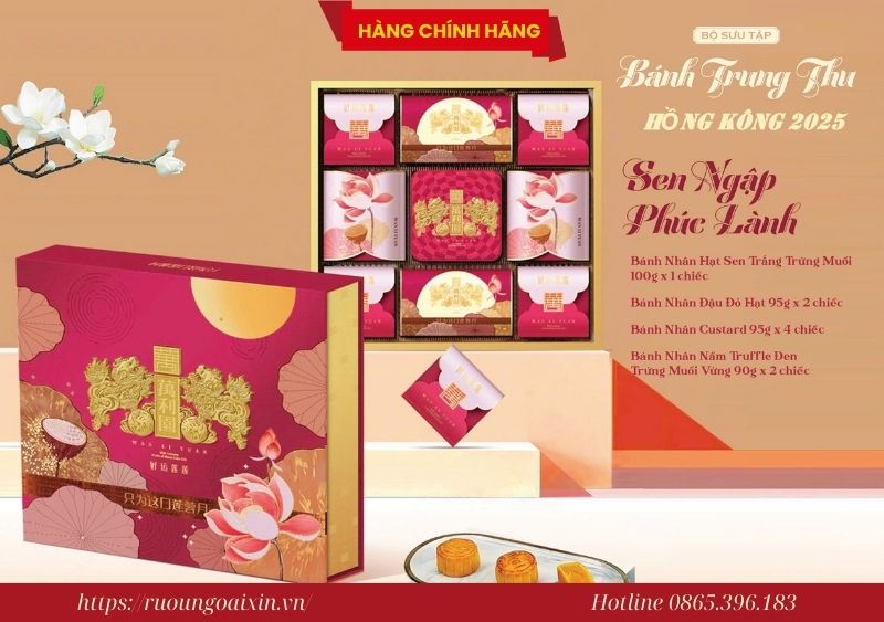Bánh Trung Thu Hồng Kông Sen Ngập Phúc Lành Cao Cấp 6 Bánh Trung Thu Hồng Kông Sen Ngập Phúc Lành Cao Cấp