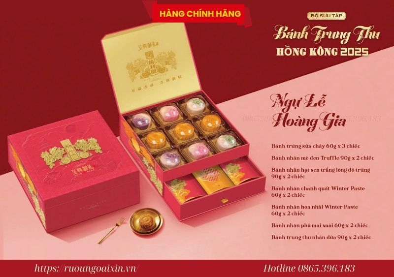 Bánh Trung Thu Hồng Kông Ngự Lễ Hoàng Gia Cao Cấp 6 Bánh Trung Thu Hồng Kông Ngự Lễ Hoàng Gia Cao Cấp