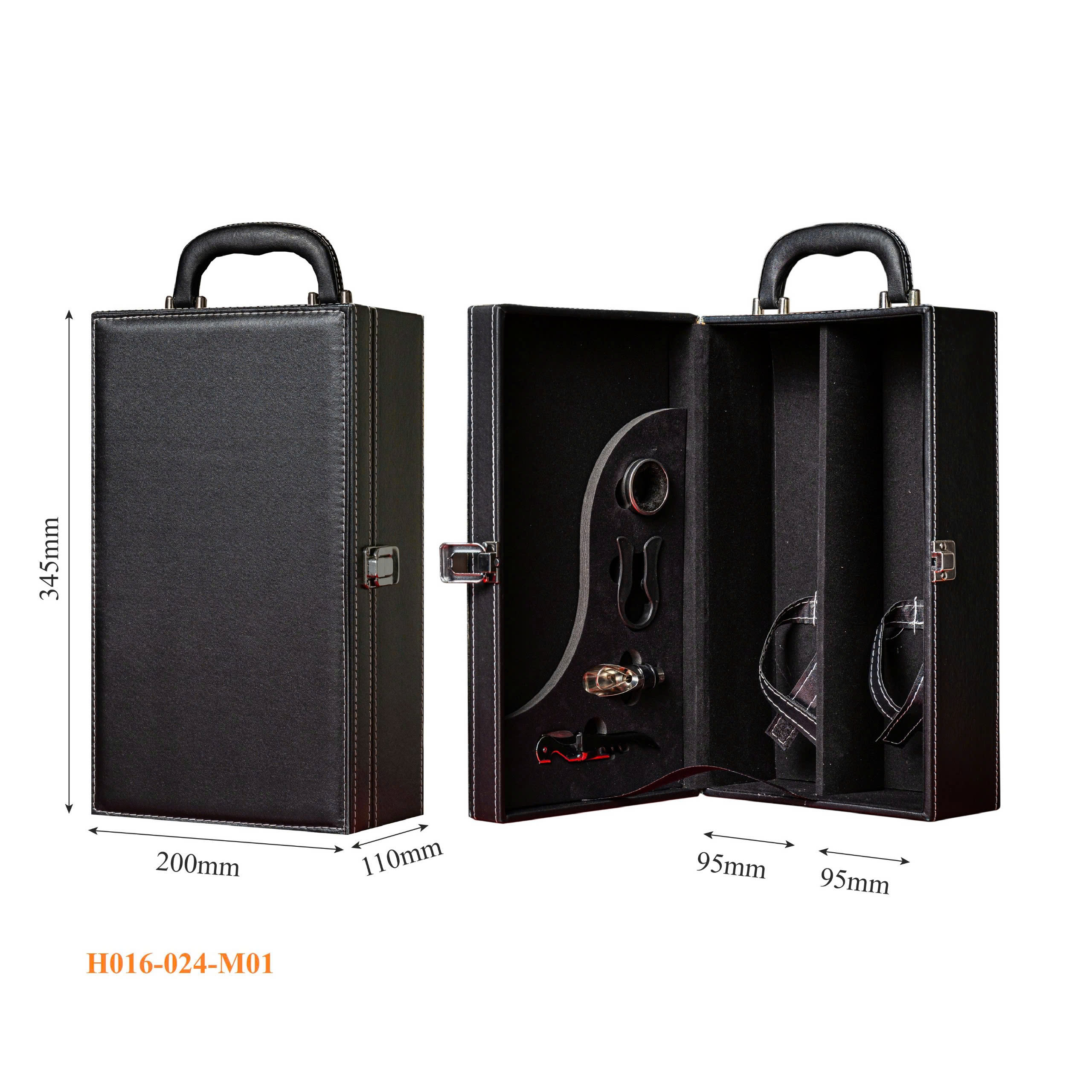 Hộp Đựng Rượu Vang Đôi Da Đen Cao Cấp HO16-024-M01 4 Hộp Đựng Rượu Vang Đôi Da Đen Cao Cấp HO16-024-M01