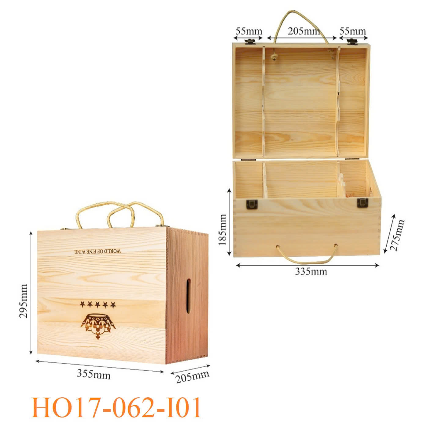 Hộp Gỗ Đựng 6 Chai Vang HO17-062-I01 4 Hộp Gỗ Đựng 6 Chai Vang HO17-062-I01