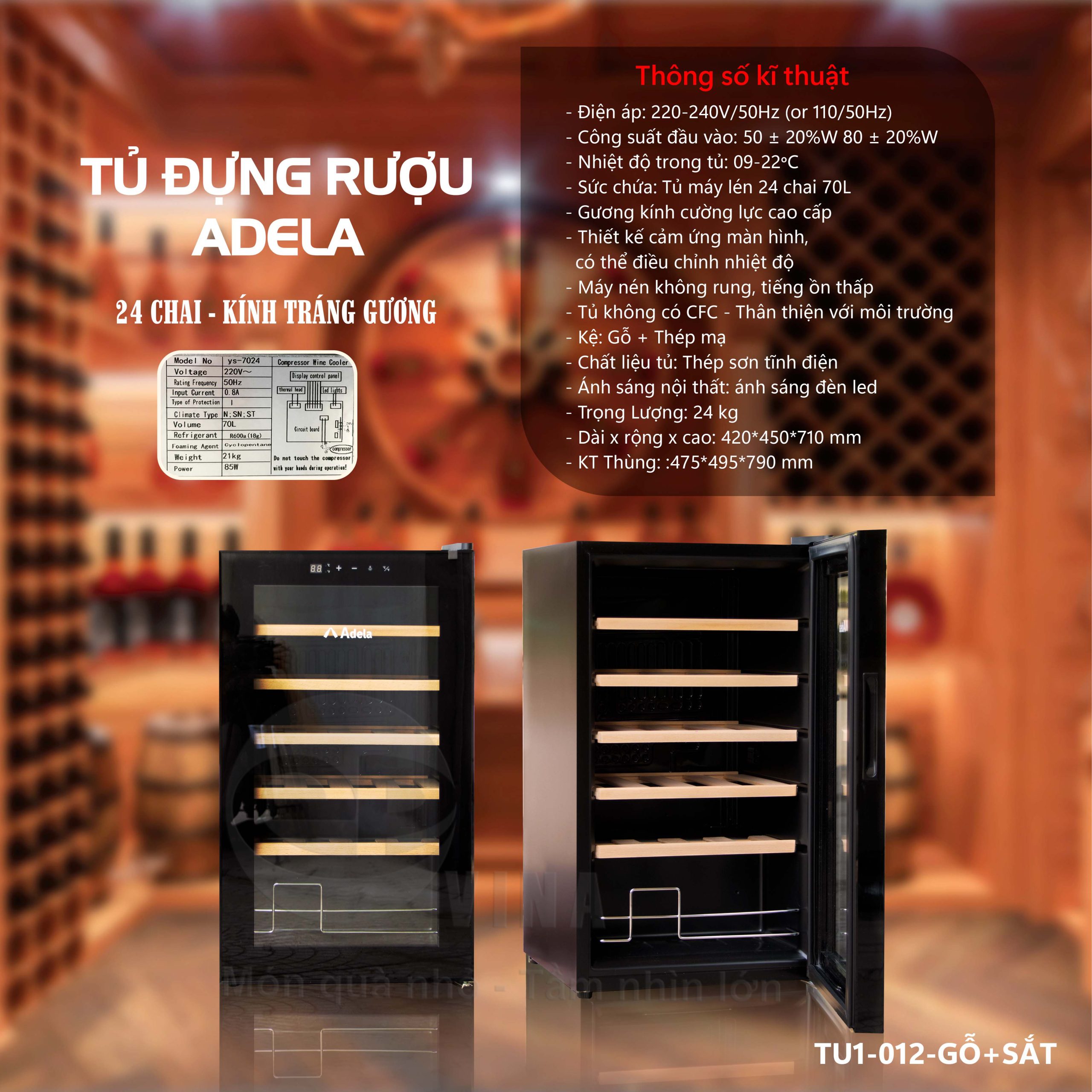 TỦ ĐỰNG RƯỢU ADELA 24 CHAI - KÍNH TRÁNG GƯƠNG 4 Tủ Đựng Rượu Adela 24 Chai Kính Tráng Gương