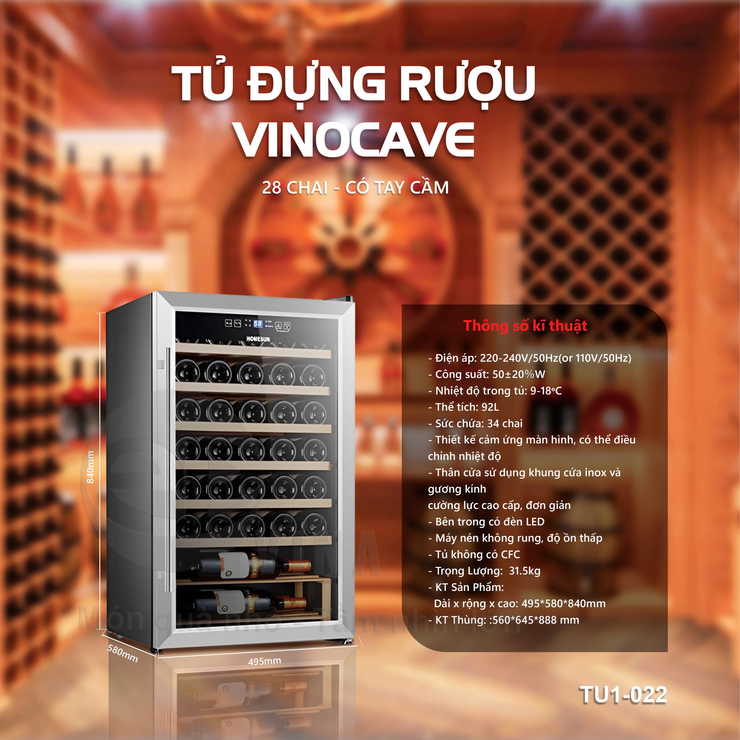 TỦ ĐỰNG RƯỢU VANG VINOCAVE 28 CHAI 4 Tủ Đựng Rượu Vang Vinocave 28 Chai