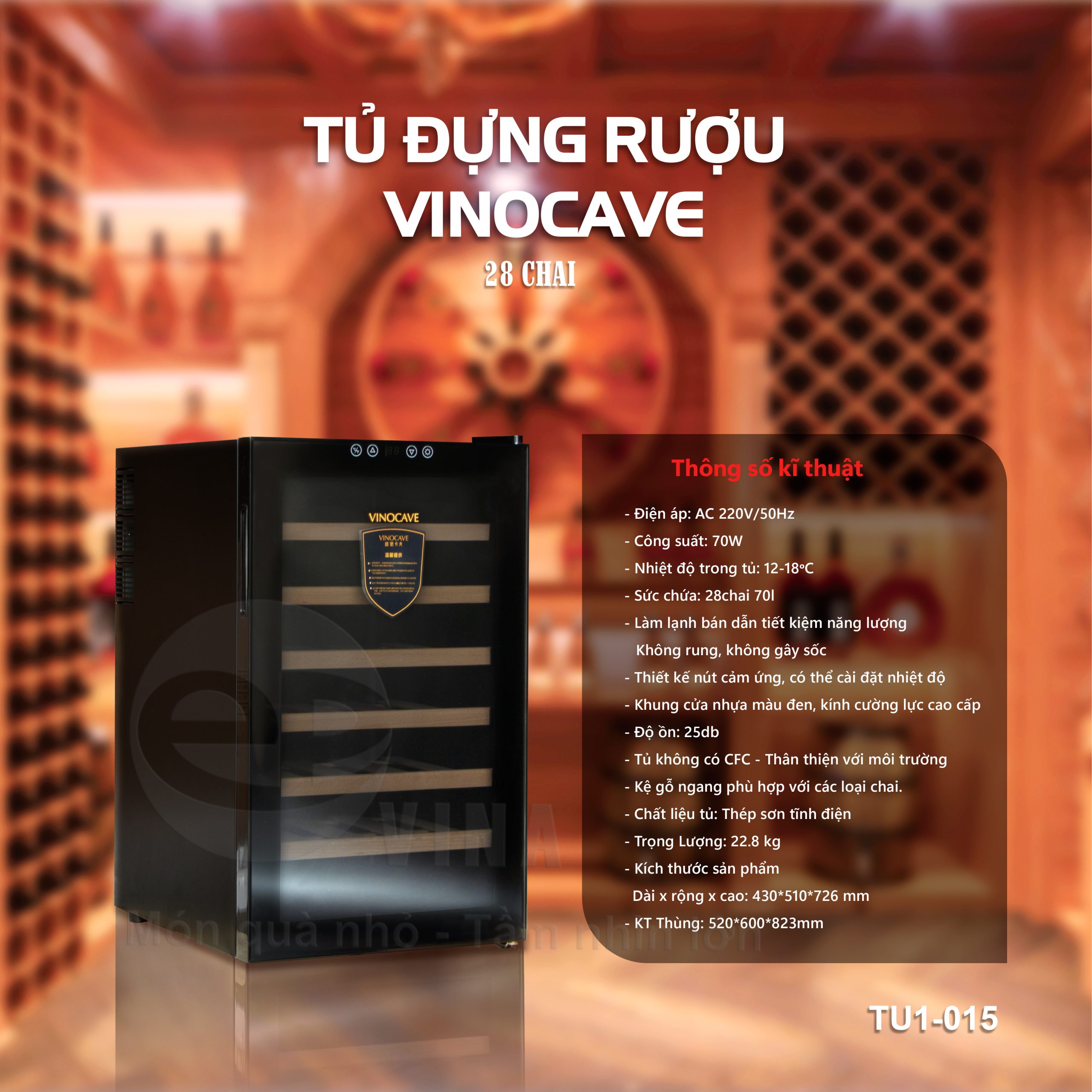 TỦ ĐỰNG RƯỢU VINOCAVE 28 CHAI TU1-015 4 Tủ Đựng Rượu Vinocave 28 Chai Tu1-015