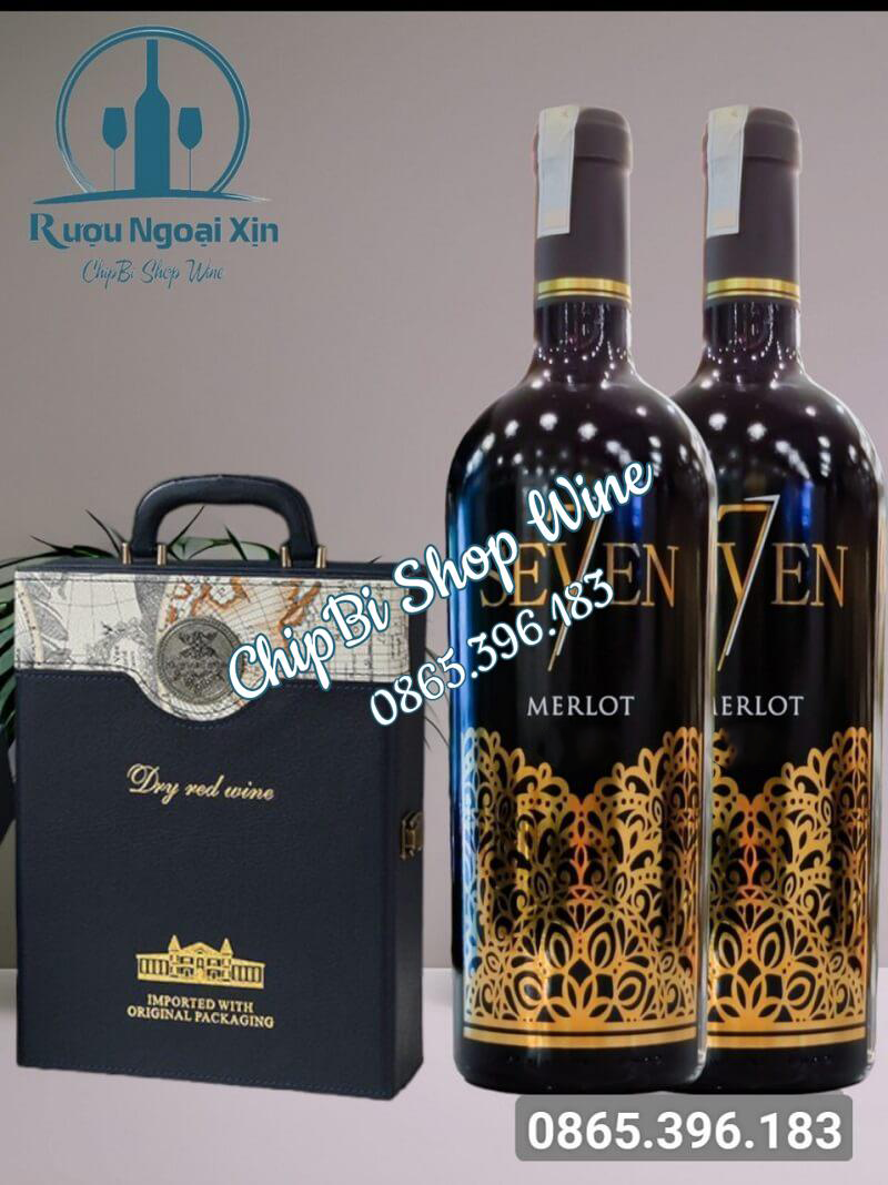 Sét Quà Hộp Da Đôi 2 Chai Rượu Vang Seven Merlot 2 Vang seven 1 2