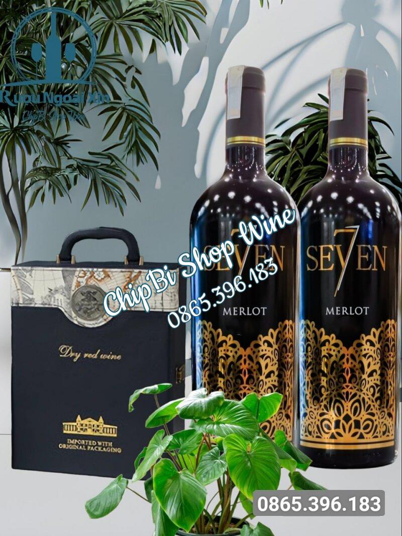 Sét Quà Hộp Da Đôi 2 Chai Rượu Vang Seven Merlot 5 Vang seven 4 1