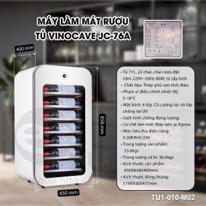 Máy làm mát rượu Vinocave JC-76A – Tủ 22 chai nhỏ gọn, chính hãng
