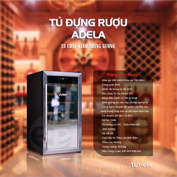Tủ Đựng Rượu Adela 28 Chai – Kính Tráng Gương