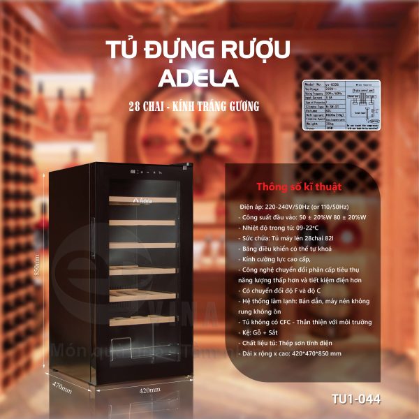 Tủ Đựng Rượu Vang Adela 28 Chai TU1-044 – Kính Tráng Gương Cao Cấp