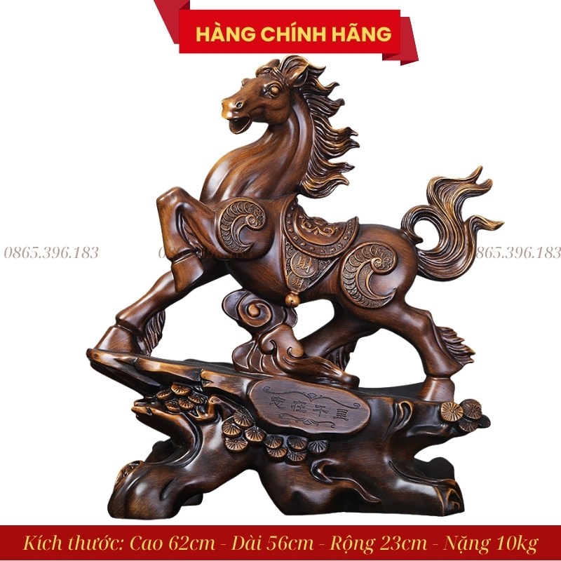 Tượng Ngựa Phong Thủy Vượng Mã Chiêu Tài – Mẫu lớn: Cao 62cm, Dài 56cm, Rộng 23cm, Nặng 10kg