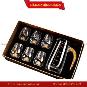 Bộ Ly Mắt Trâu Pha Lê Đúc Vàng 24k Cao Cấp
